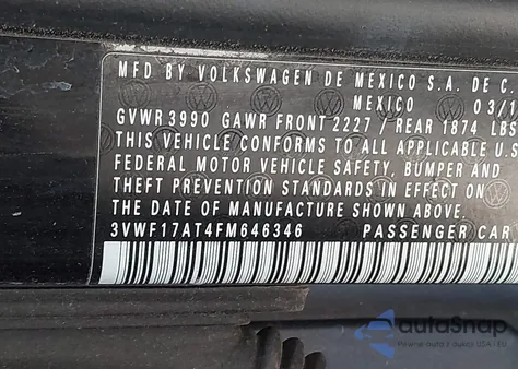 2015 Volkswagen Beetle 1.8T Fleet Edition z USA, uszkodzony, nr VIN 3VWF17AT4FM646346